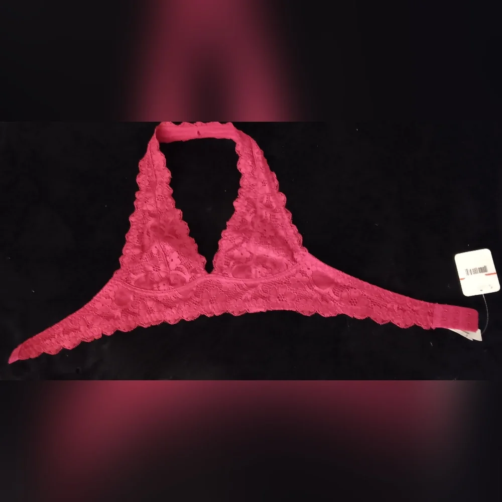 Free People Galloon Lace Halter Bralette Deep Pink Women's Size XS - Picture 5 of 7
